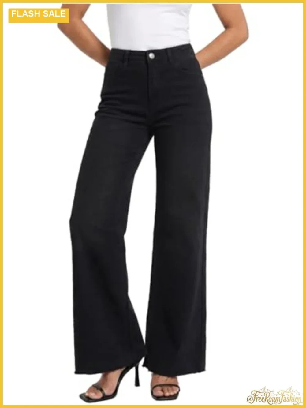 Women's High Waisted Wide Leg Stretchy Jeans Frayed Hem Denim Pants
